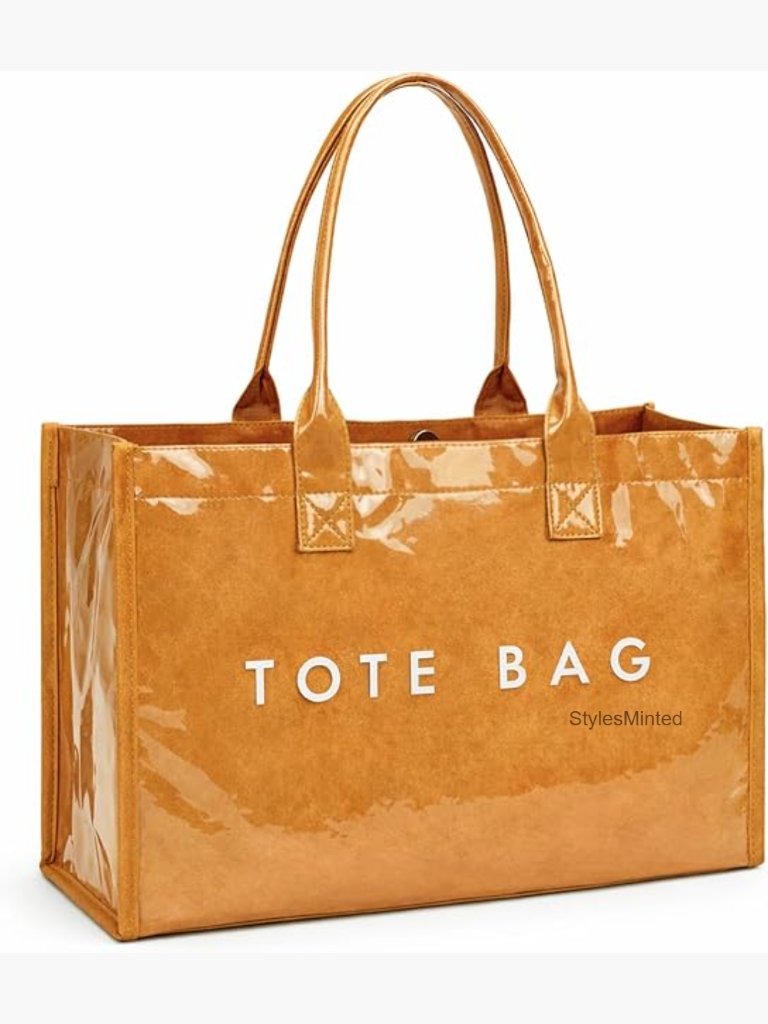 Large Pvc Tote Bag, Waterproof Hobo Handbag With Letter Print, Top Handle